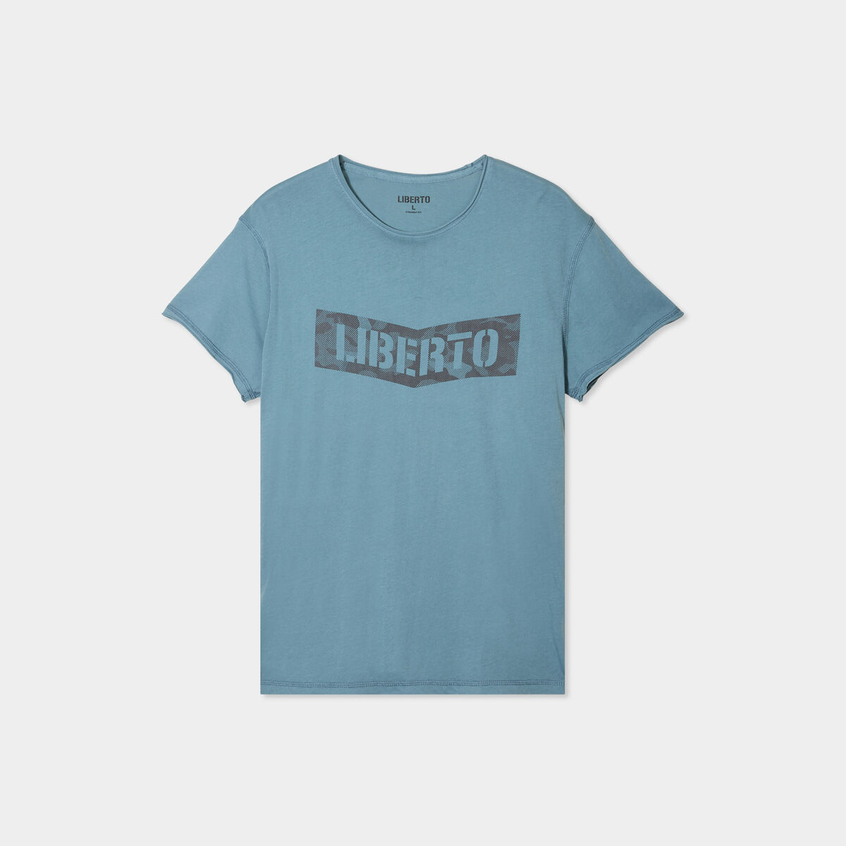 T-shirt manches courtes coton d&eacute;lav&eacute; bleu gris homme