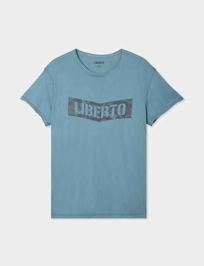T-shirt manches courtes coton d&eacute;lav&eacute; bleu gris homme