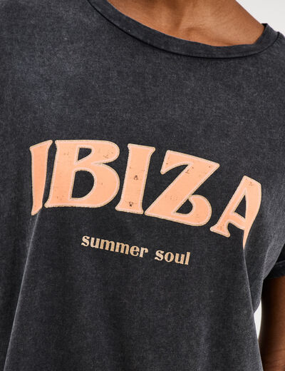 T-shirt col rond manches courtes coton gris anthracite femme