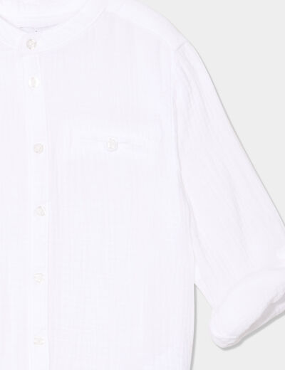 Chemise gaze coton manches retroussables blanc garçon