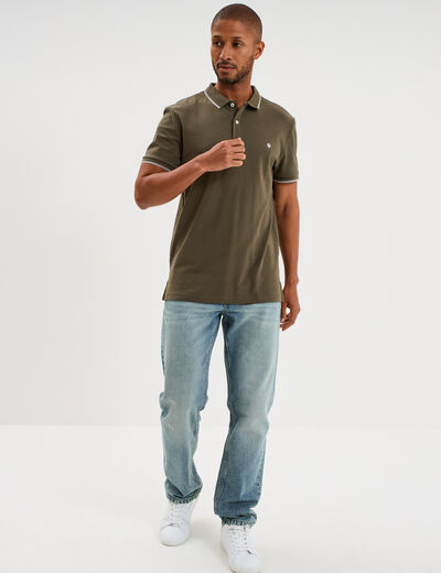 Polo piqu&eacute; coton manches courtes vert kaki homme
