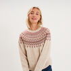 Pull jacquard col rond manches longues ecru femme