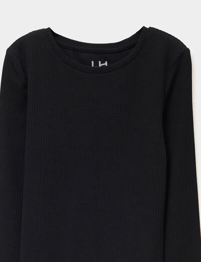 T-shirt côtelé manches longues coton noir fille