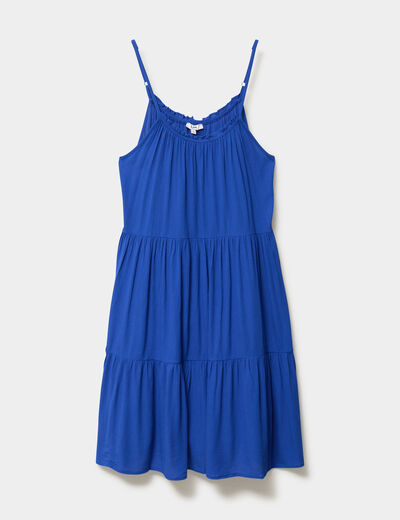 Robe fluide &agrave; volants fines bretelles bleu electrique femme
