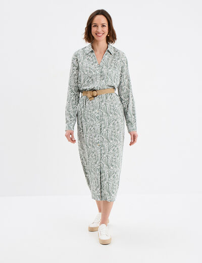Robe chemise longue avec ceinture vert kaki femme