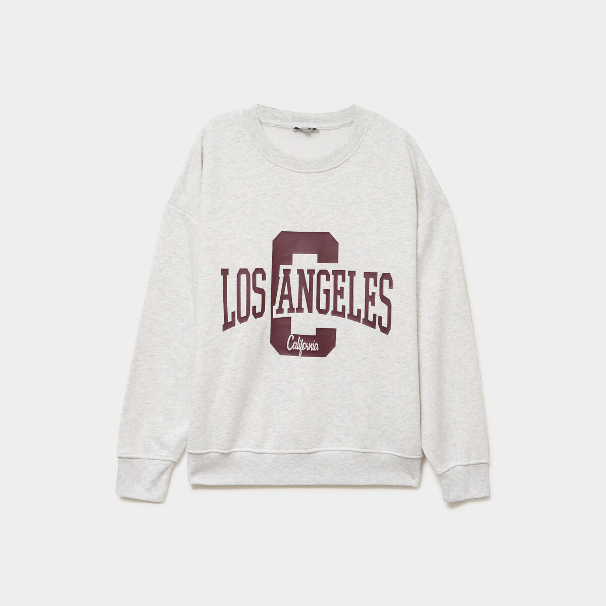 Sweat col rond manches longues gris clair femme