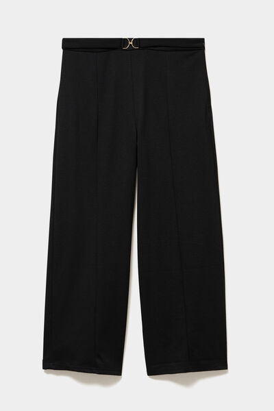 Pantalon city taille haute large boucle noir femme grande taille