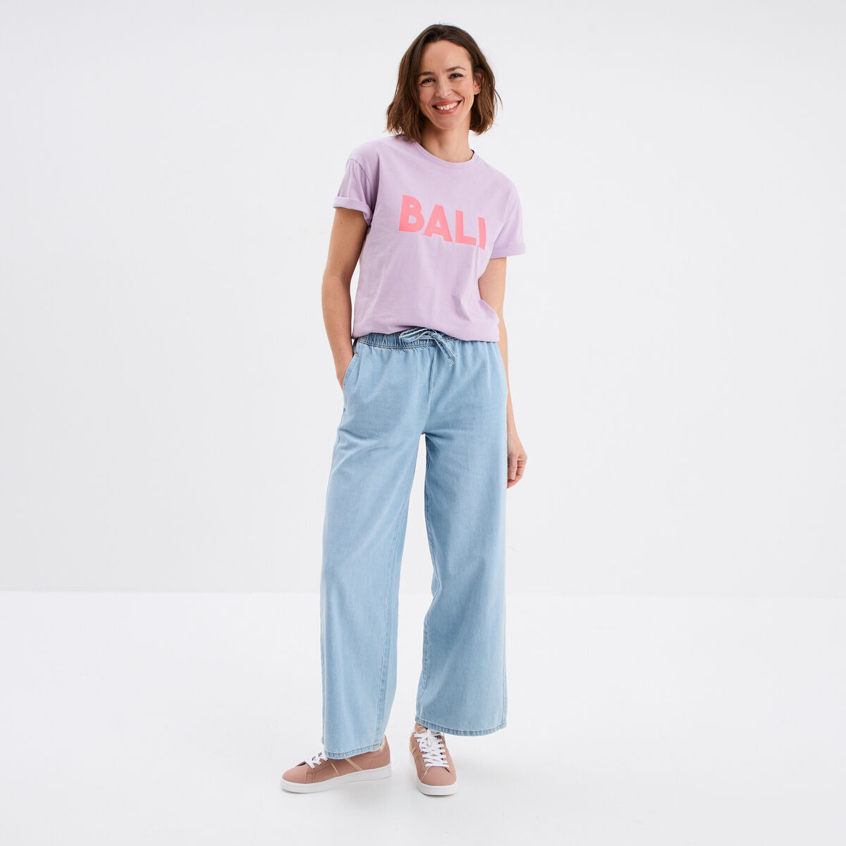 T-shirt droit manches courtes coton violet clair femme