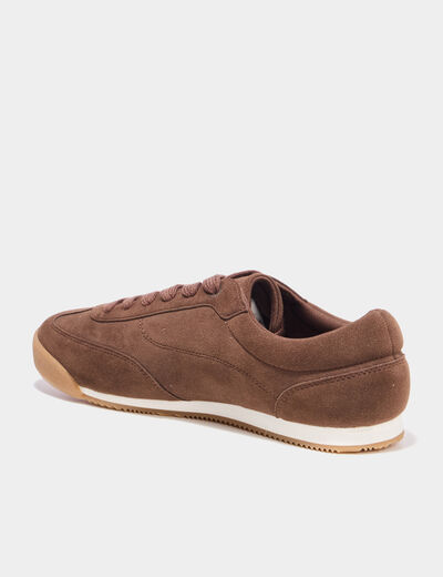 Tennis basses &agrave; lacets effet su&eacute;dine marron homme