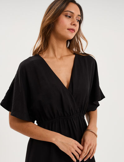 Robe longue &eacute;vas&eacute;e col cache-coeur noir femme