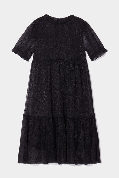 Robe courte droite avec manches courtes noir fille