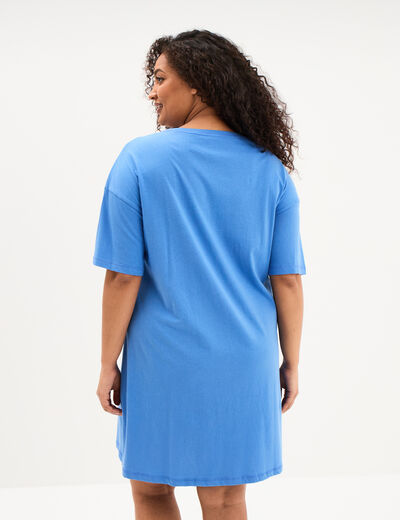 Chemise de nuit courte coton bleu electrique femme grande taille