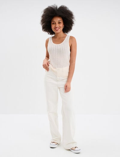 Débardeur maille col rond creme femme