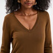 Pull col en V manches longues taupe femme