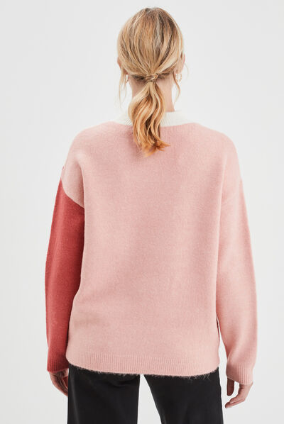 Pull avec col montant rose femme