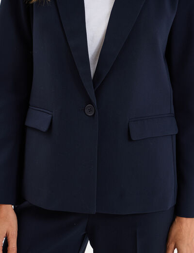 Veste blazer droite manches longues bleu fonc&eacute; femme