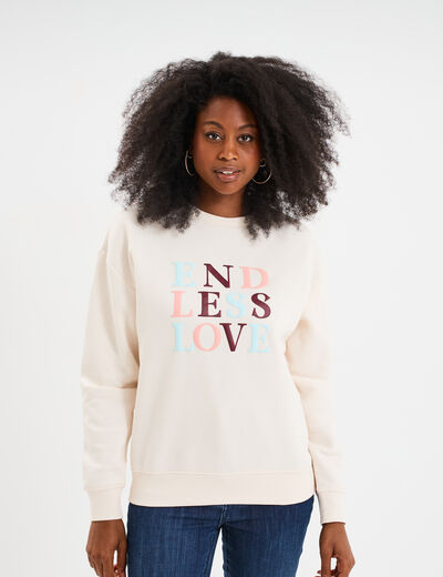 Sweat col rond manches longues blanc femme
