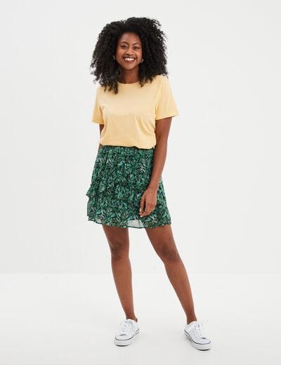 T-shirt col rond manches courtes coton jaune clair femme
