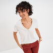 T-shirt col en V manches courtes blanc femme