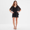 Short fluide taille élastiquée ceinturée noir femme