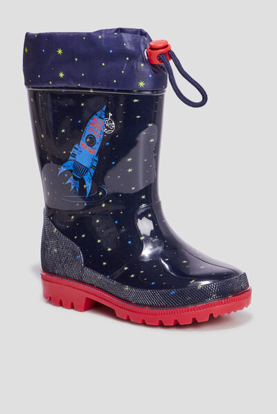Bottes de pluie haut à coulisse bleu marine garçon