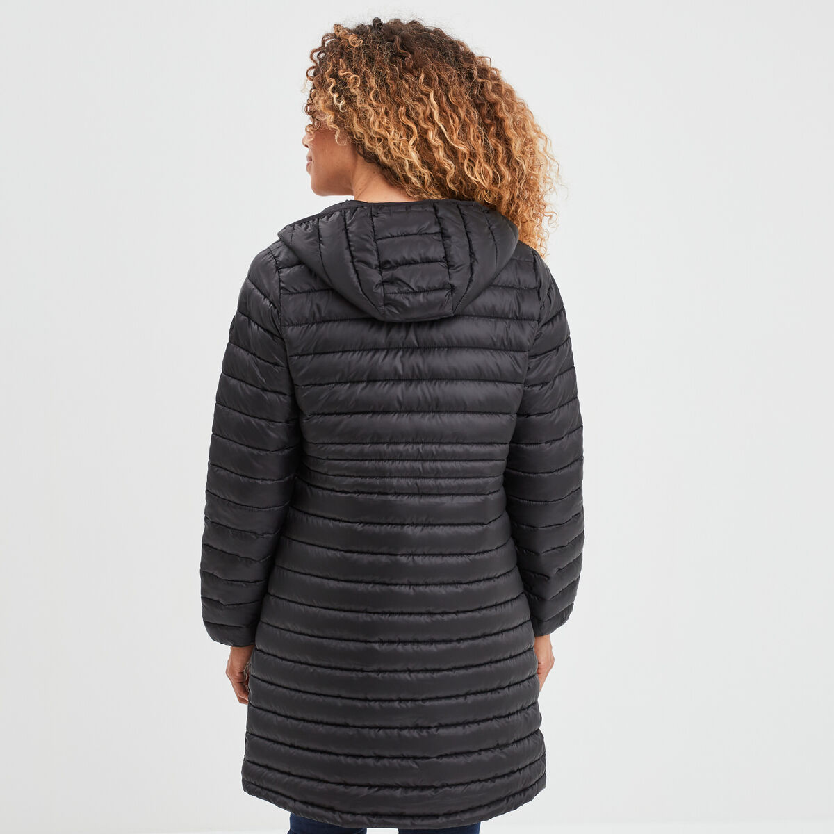 Doudoune mi-longue ajustée à capuche noir femme
