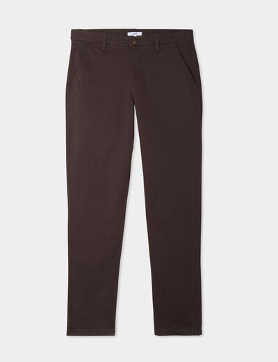 Pantalon chino droit stretch retroussé marron foncé homme