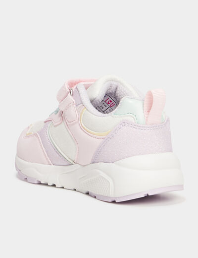 Baskets running à scratchs et paillettes rose fille
