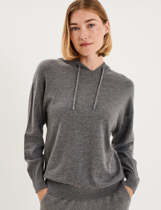 Haut de pyjama hoodie manches longues gris fonc&eacute; femme