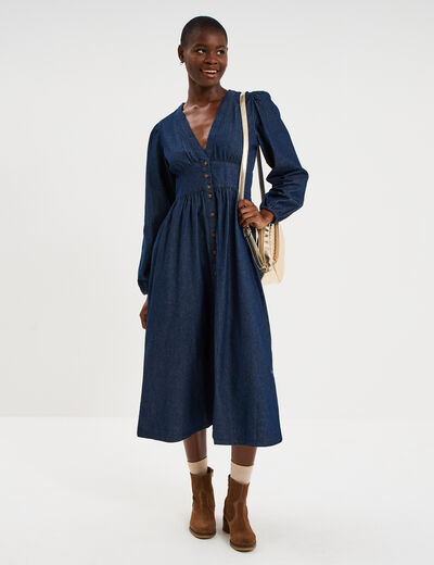 Robe longue en jean empire coton denim brut femme