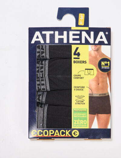 Lot 4 boxers coton stretch Athena noir homme