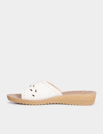Chaussons mules détails fleurs blanc femme