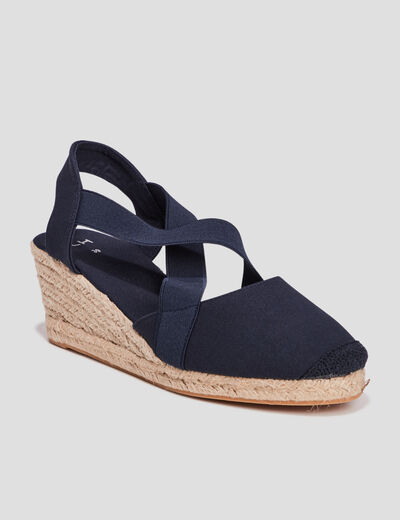 Sandales espadrilles compens&eacute;es bleu femme