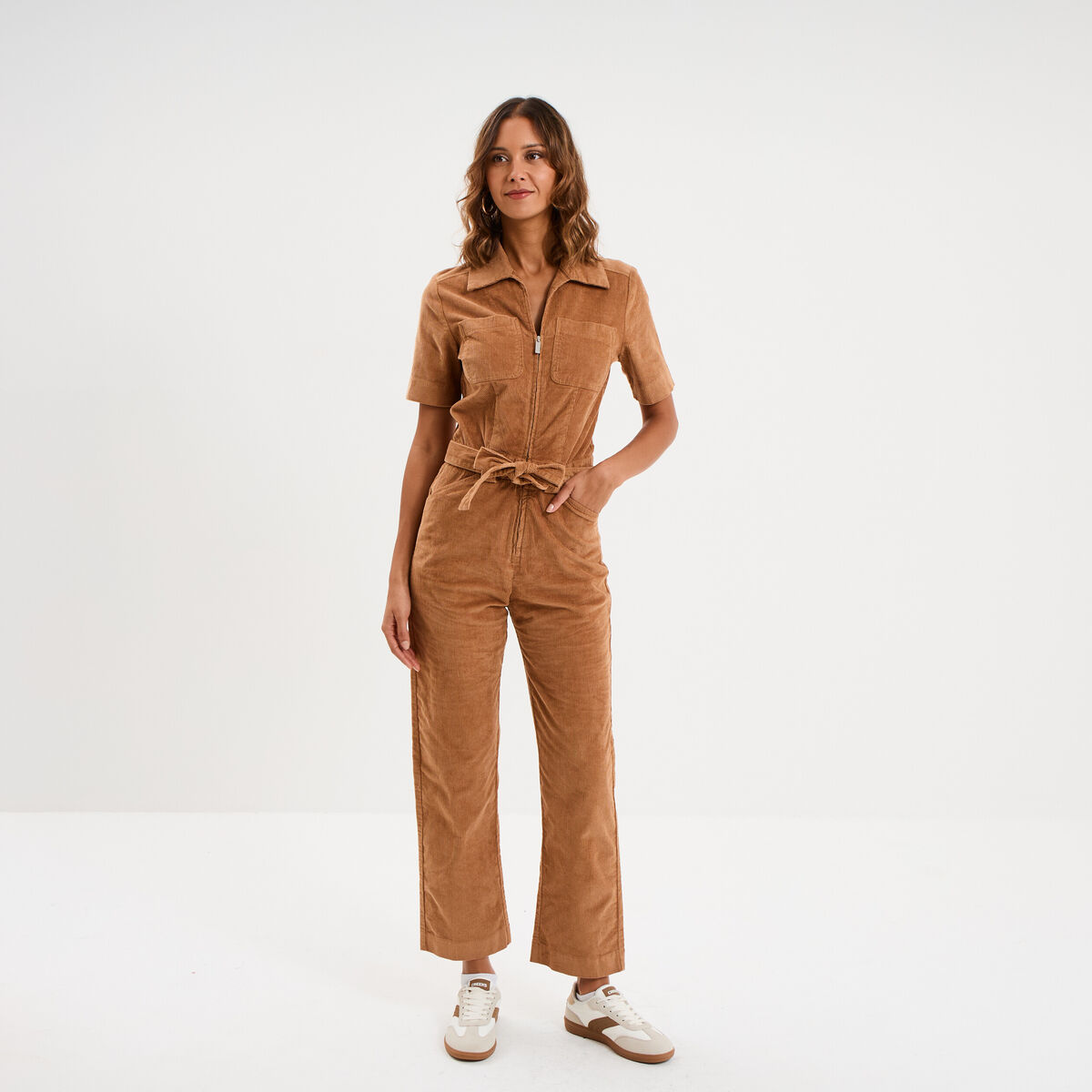 Combinaison pantalon cropped en velours beige femme