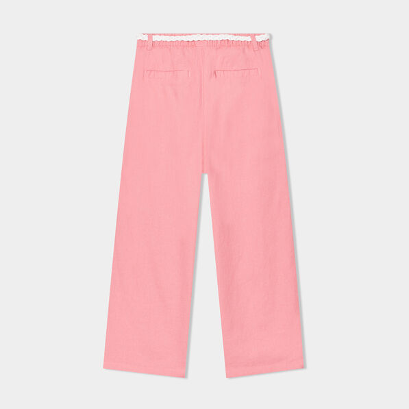 pantalon large fluide ceinture en lin rose framboise fille Pantalon large fluide ceinturé en lin rose framboise fille