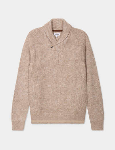 Pull col châle manches longues taupe homme