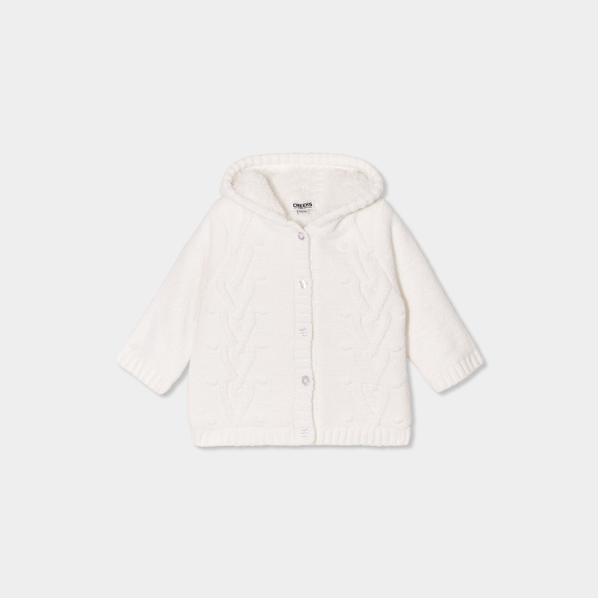 Gilet fourré torsades à capuche Creeks blanc bébé fille