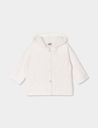 Gilet fourré torsades à capuche Creeks blanc bébé fille