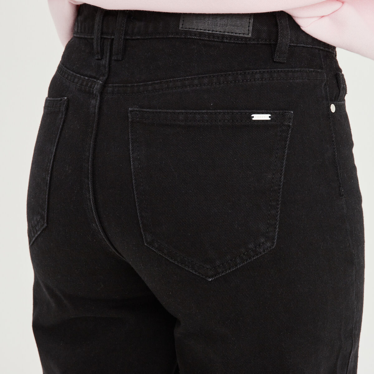 Jeans wide leg taille haute coton denim noir femme