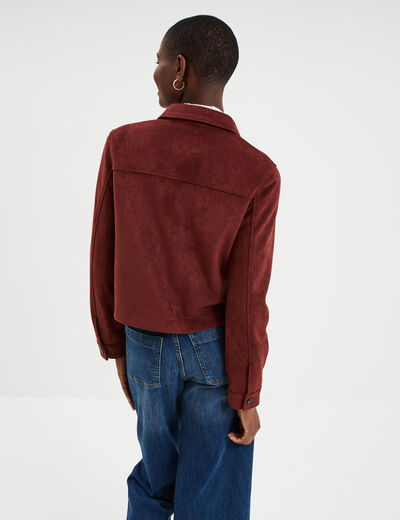 Veste effet su&eacute;dine boutonn&eacute;e bordeaux femme