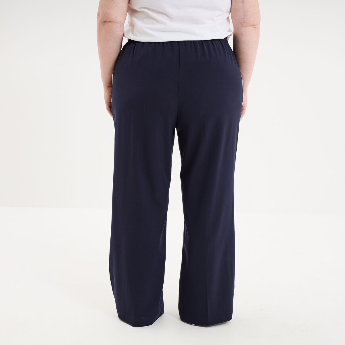 Pantalon large taille &eacute;lastiqu&eacute;e bleu fonc&eacute; femme grande taille