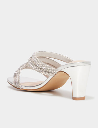 Mules &agrave; talons brides &agrave; strass Mosquitos gris argent femme