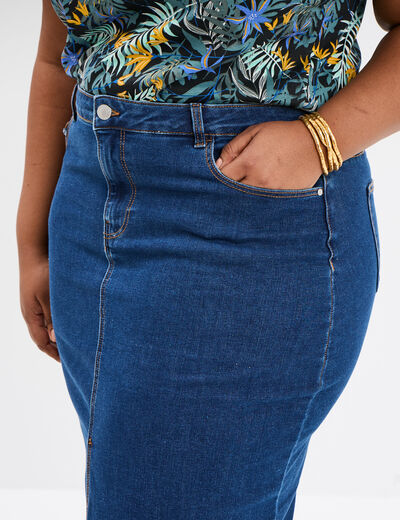 Jupe fendue en jean trapèze denim stone femme grande taille