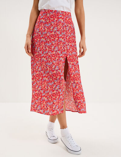 Jupe longue fendue fluide rouge coquelicot femme