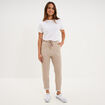 Pantalon jogging taille haute beige femme