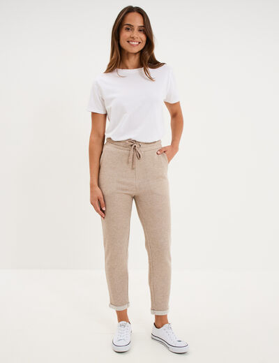 Pantalon jogging taille haute beige femme