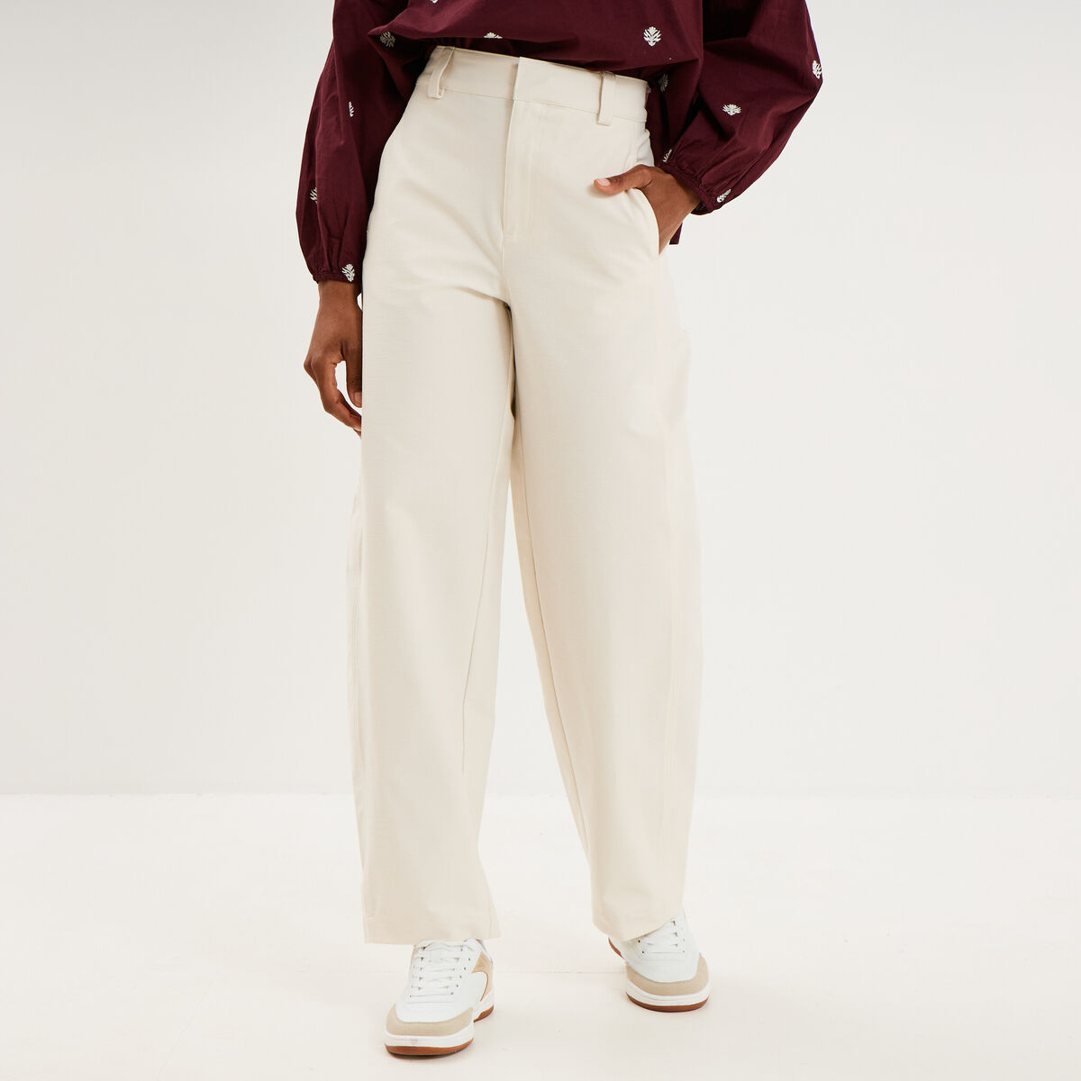 Pantalon ballon taille haute ecru femme
