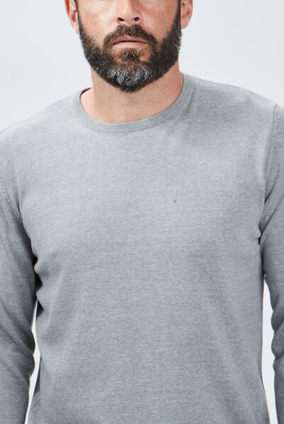 Pull droit col rond gris homme