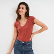 T-shirt col V ajusté manches courtes vieux rose femme