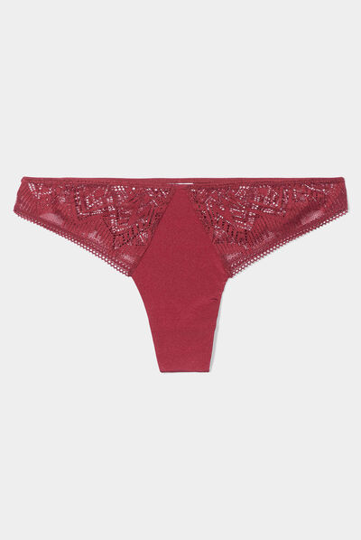Tanga à dentelle bordeaux femme